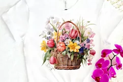 Flowers Basket Watercolor PNG Clipart Product Image 3
