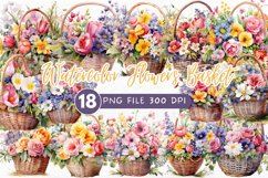 Flowers Basket Watercolor Sublimation clipart Product Image 1