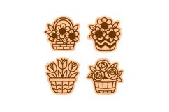 4x Flowers Buckets Studs Earrings Laser Cut Florals SVGs Product Image 2
