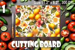 Watercolor summers flowers, oranges and lemons Cutting Board Product Image 1