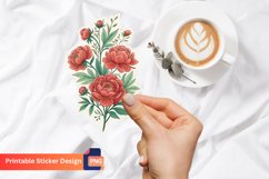 Red Peony Flowers Sticker, Floral Decals, Botanical Sticker Product Image 1