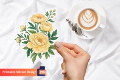 Yellow Peony Flowers Sticker, Botanical Flower Sticker Product Image 1
