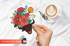 Flowers Bull Sticker, Bull Sticker Art, Flower Bull Decal Product Image 1