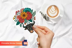 Flowers Bull Sticker, Bull Sticker Art, Flower Bull Decal Product Image 1