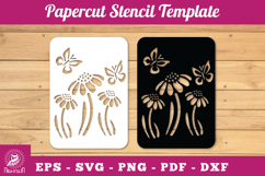 Flowers Butterfly Papercut Stencil SVG Product Image 1