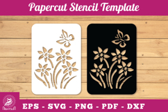 Flowers Butterfly Papercut Stencil SVG Product Image 1
