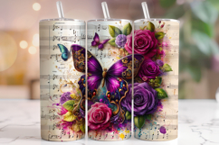 Butterfly Tumbler Wrap PNG, Floral Butterflies Tumbler Wrap Product Image 1