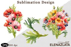 Poppy clipart, Watercolor floral clipart, Bouquets Product Image 1
