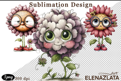 Watercolor funny Flowers Clipart, big eyes Product Image 1