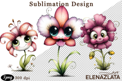 Watercolor funny Flowers Clipart, big eyes Product Image 1