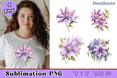 Clematis clipart, pink watercolor flowers Product Image 1