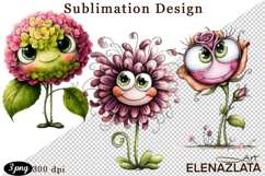Watercolor funny Flowers Clipart, big eyes Product Image 1