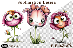 Watercolor funny Flowers Clipart, big eyes Product Image 1