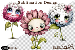 Watercolor funny Flowers Clipart, big eyes Product Image 1