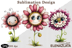 Watercolor funny Flowers Clipart, big eyes Product Image 1