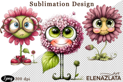 Watercolor funny Flowers Clipart, big eyes Product Image 1