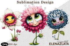 Watercolor funny Flowers Clipart, big eyes Product Image 1