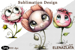 Watercolor funny Flowers Clipart, big eyes Product Image 1