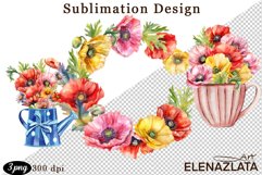 Poppy clipart, Watercolor floral clipart, Bouquets Product Image 1