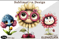 Watercolor funny Flowers Clipart, big eyes Product Image 1