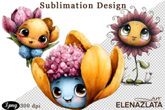 Watercolor funny Flowers Clipart, big eyes Product Image 1