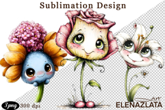 Watercolor funny Flowers Clipart, big eyes Product Image 1