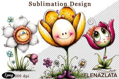 Watercolor funny Flowers Clipart, big eyes Product Image 1
