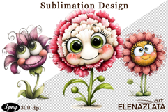 Watercolor funny Flowers Clipart, big eyes Product Image 1
