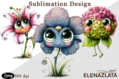 Watercolor funny Flowers Clipart, big eyes Product Image 1