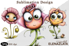 Watercolor funny Flowers Clipart, big eyes Product Image 1