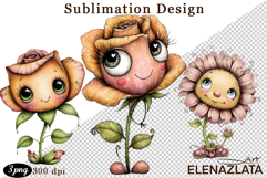 Watercolor funny Flowers Clipart, big eyes Product Image 1