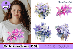 Clematis clipart, pink watercolor flowers Product Image 1