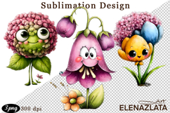 Watercolor funny Flowers Clipart, big eyes Product Image 1