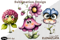 Watercolor funny Flowers Clipart, big eyes Product Image 1