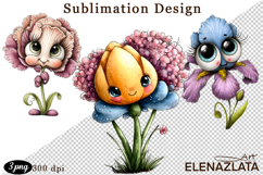 Watercolor funny Flowers Clipart, big eyes Product Image 1