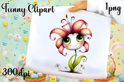 Watercolor funny Flowers Clipart, big eyes Product Image 1