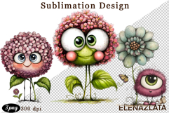 Watercolor funny Flowers Clipart, big eyes Product Image 1