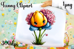 Watercolor funny Flowers Clipart, big eyes Product Image 1