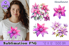 Clematis clipart, pink watercolor flowers Product Image 1