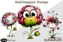 Watercolor funny Flowers Clipart, big eyes Product Image 1