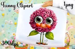 Watercolor funny Flowers Clipart, big eyes Product Image 1