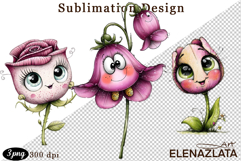 Watercolor funny Flowers Clipart, big eyes Product Image 1