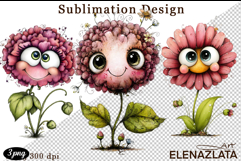 Watercolor funny Flowers Clipart, big eyes Product Image 1