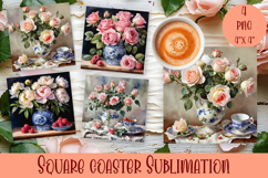 Flower coaster Sublimation Square coaster design Watercolor Product Image 1