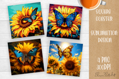 Flower coaster Sublimation Square coaster design Watercolor Product Image 1