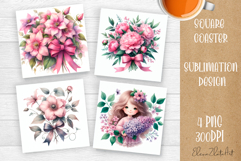 Flower coaster Sublimation Square coaster design Watercolor Product Image 1