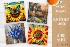Flower coaster Sublimation Square coaster design Watercolor Product Image 1