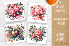 Flower coaster Sublimation Square coaster design Watercolor Product Image 1