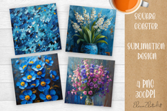 Flower coaster Sublimation Square coaster design Watercolor Product Image 1