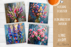 Flower coaster Sublimation Square coaster design Watercolor Product Image 1